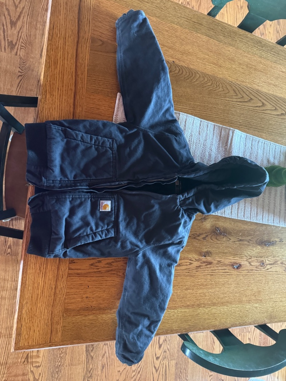 Carhartt Boys Black Hooded Zip Work Jacket Quilted Lined Size Small (7-8)